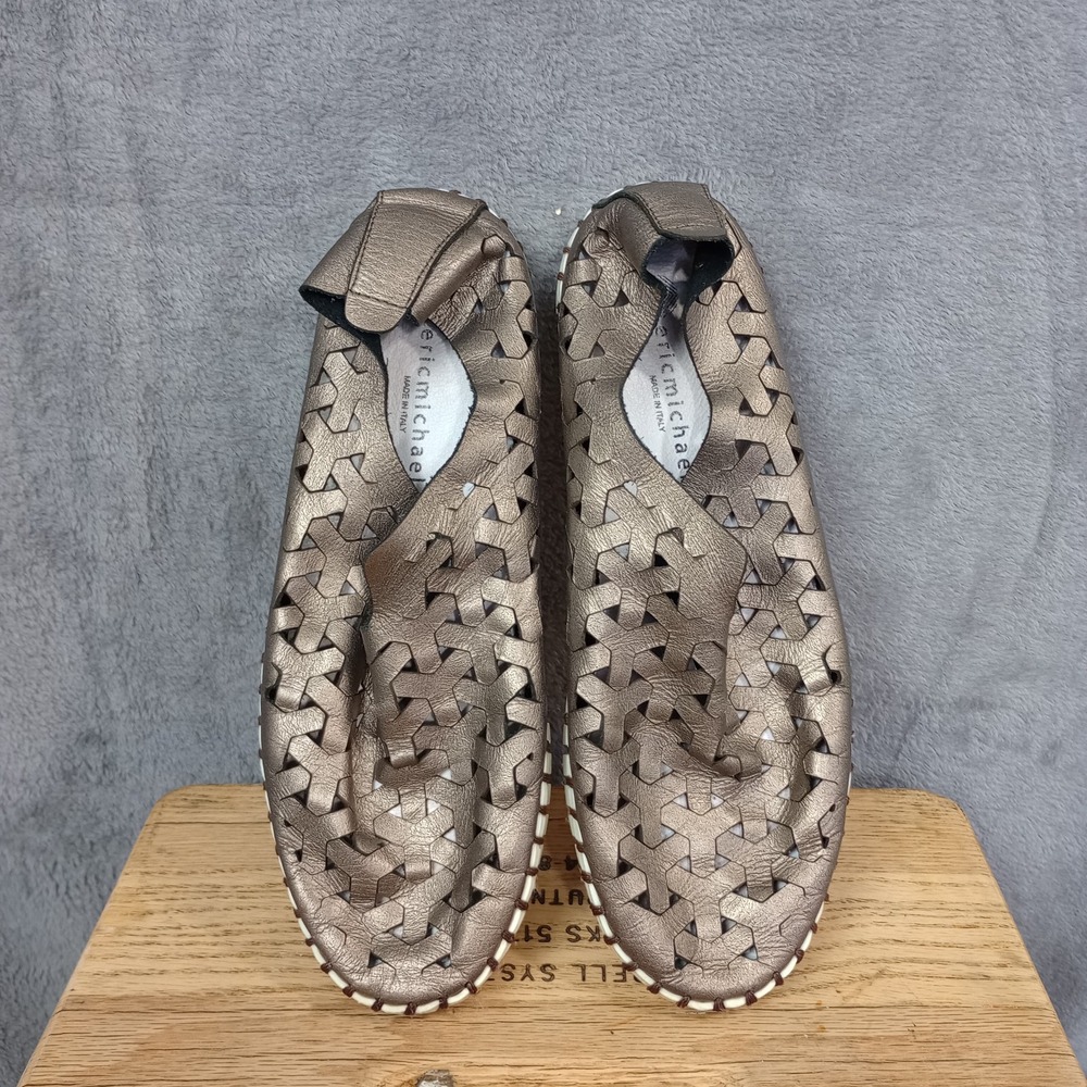 Eric Michael Inez Leather Slip-on‎ Flat Shoes Womens Sz 7 US Metallic Pewter 37